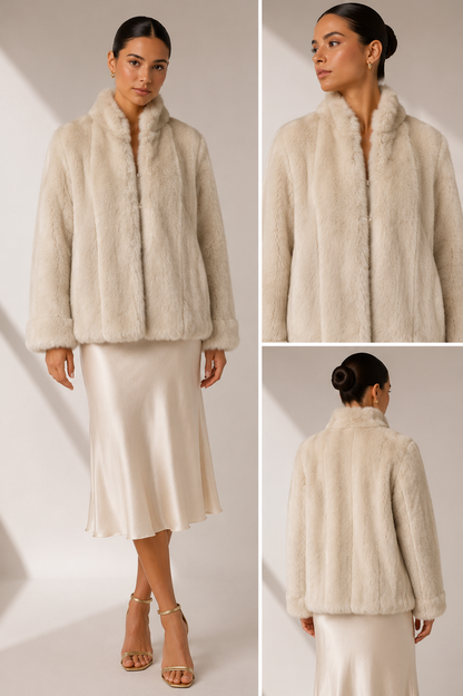 Otex Melbourne – Vintage Champagne Faux‑Fur Coat (Made in Australia)