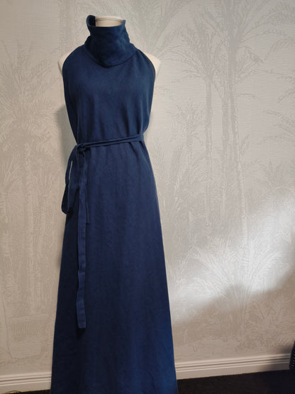 Vintage Carla Zampatti Navy Linen Halter Maxi Dress