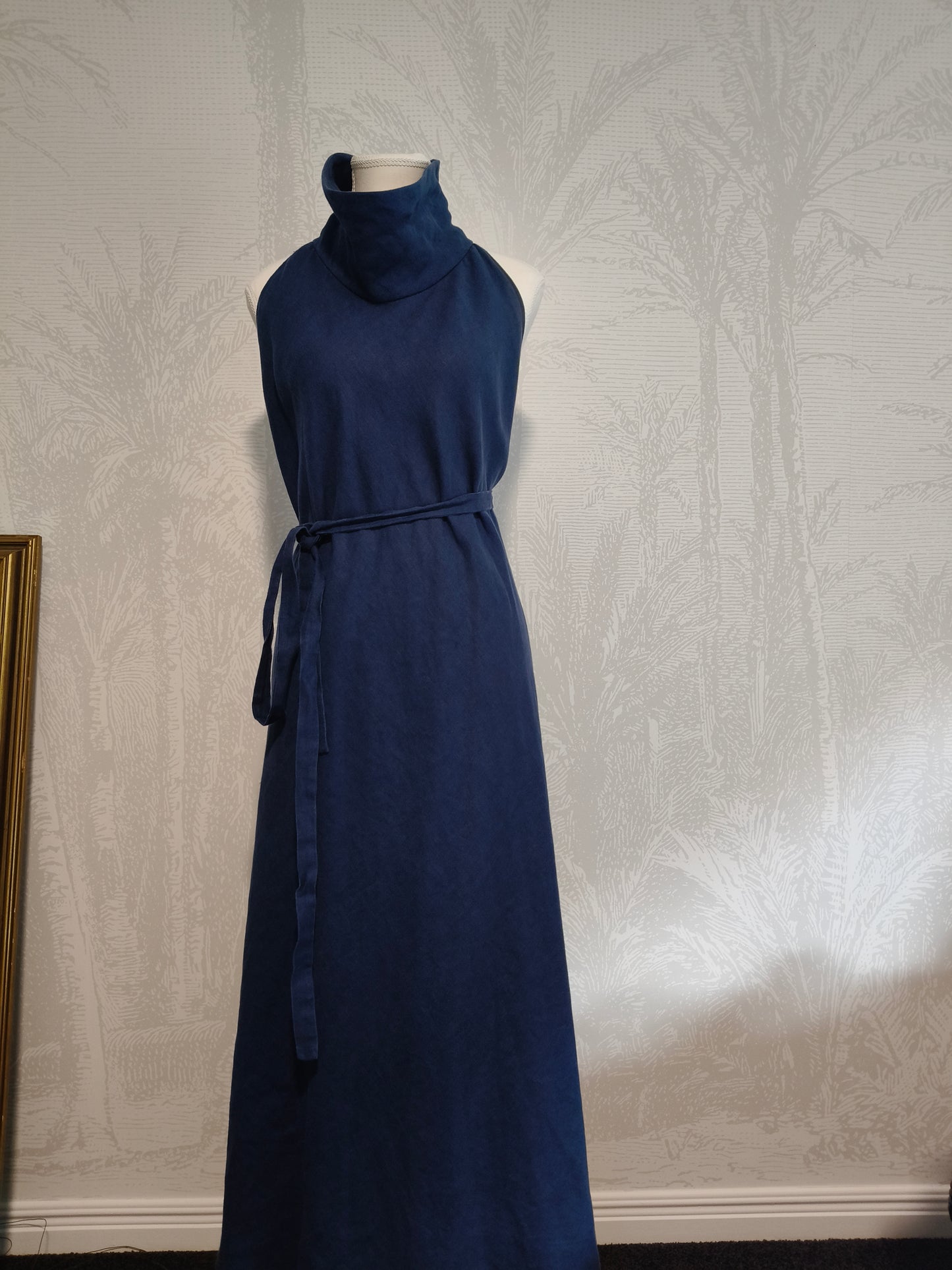 Vintage Carla Zampatti Navy Linen Halter Maxi Dress