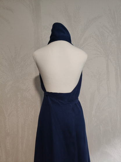 Vintage Carla Zampatti Navy Linen Halter Maxi Dress