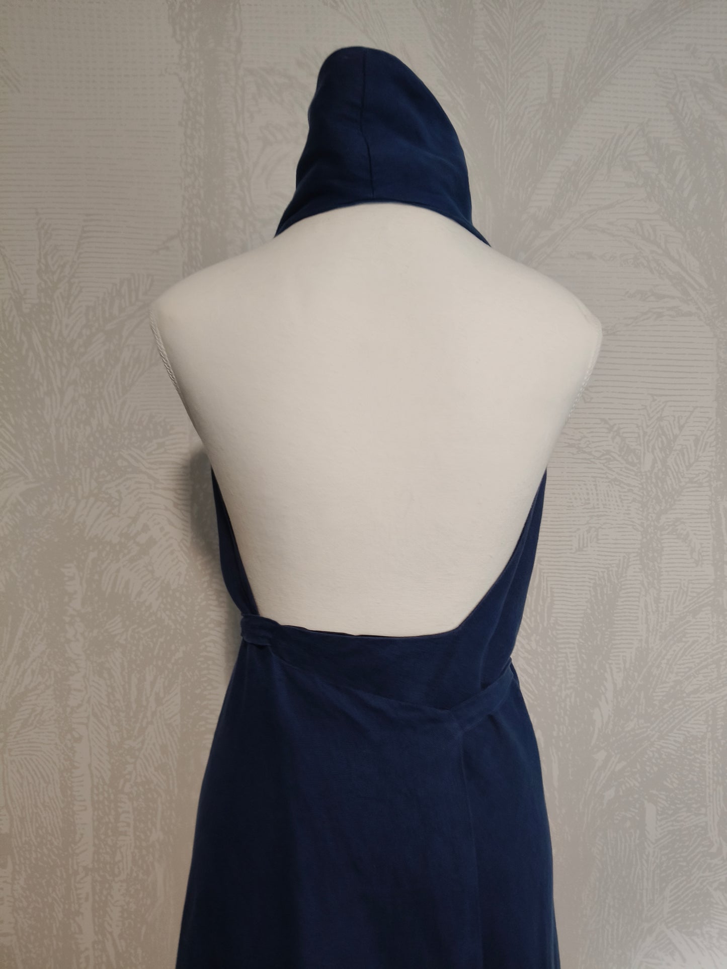 Vintage Carla Zampatti Navy Linen Halter Maxi Dress
