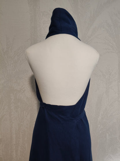 Vintage Carla Zampatti Navy Linen Halter Maxi Dress