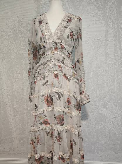 AllSaints Zora Floral Ruffle Midi Dress