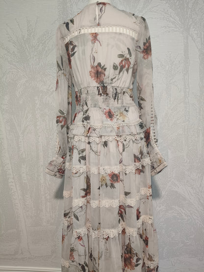 AllSaints Zora Floral Ruffle Midi Dress