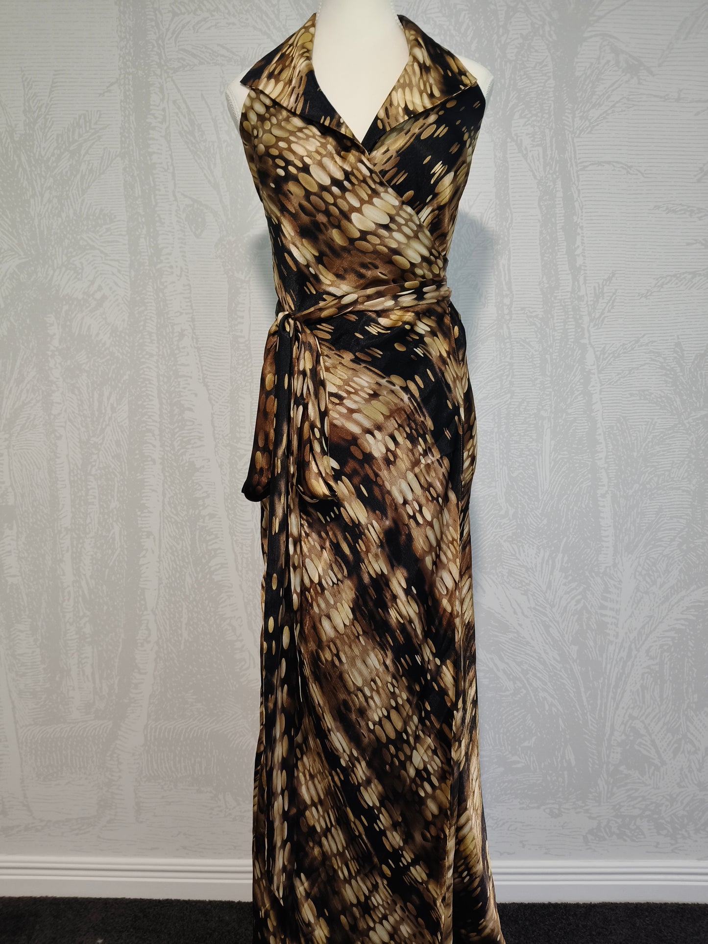 Charlie Brown Satin Halter-Neck Wrap Maxi Dress