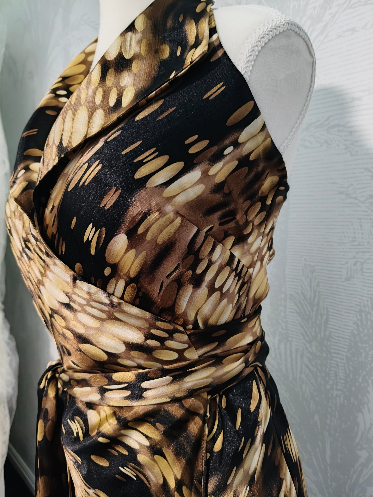 Charlie Brown Satin Halter-Neck Wrap Maxi Dress