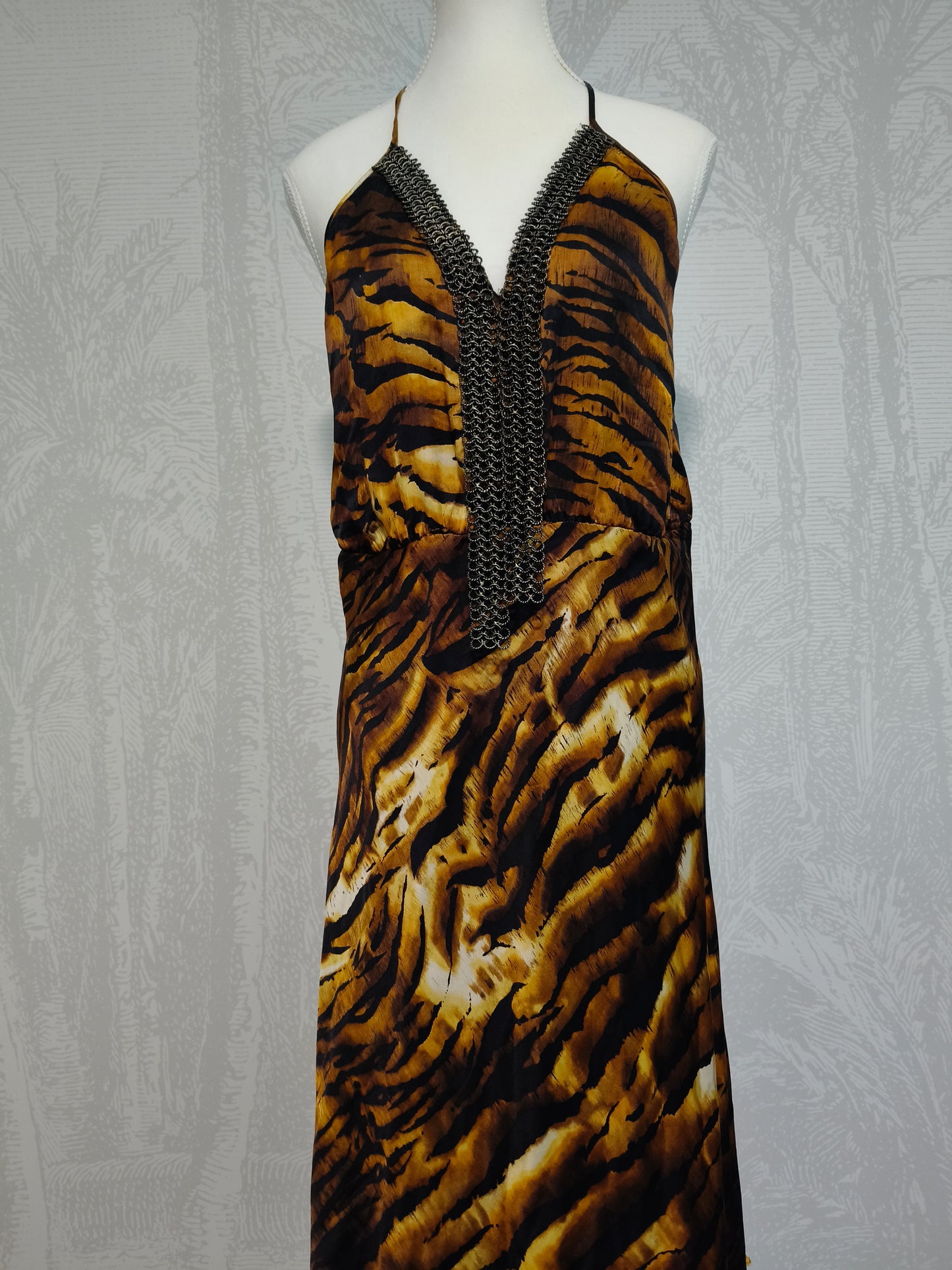Lisa Ho Vintage Tiger-Print Silk Halter Dress