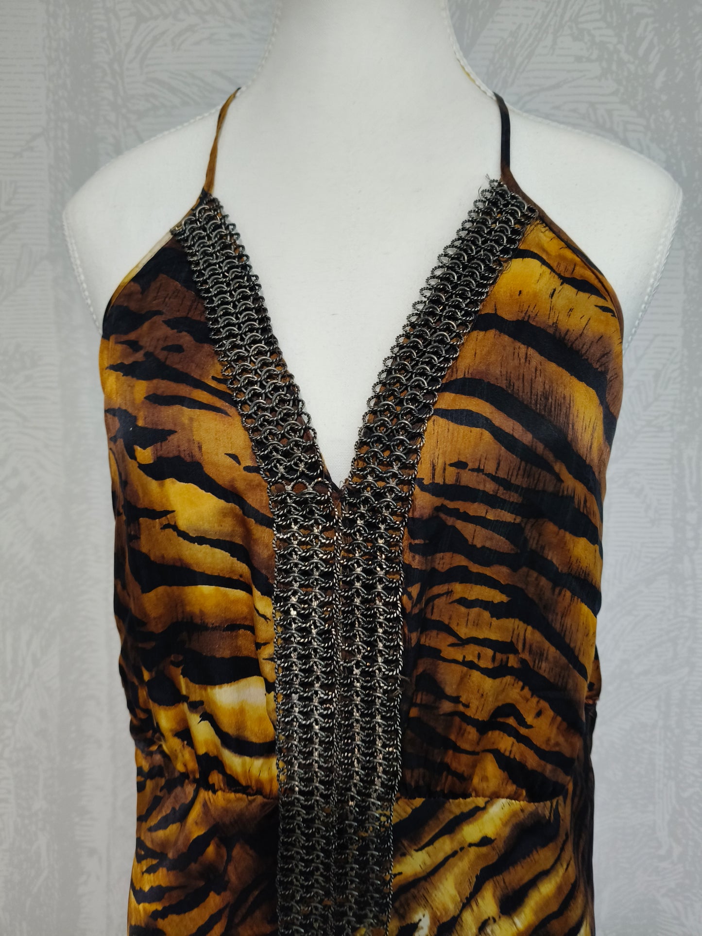 Lisa Ho Vintage Tiger-Print Silk Halter Dress