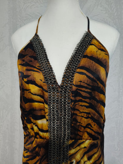 Lisa Ho Vintage Tiger-Print Silk Halter Dress