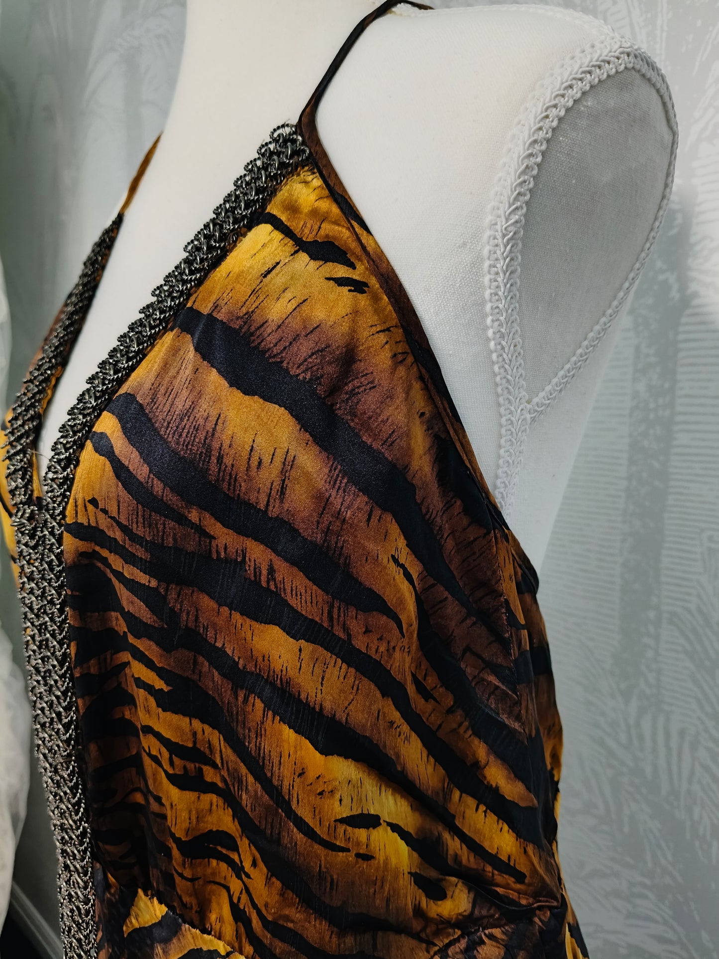 Lisa Ho Vintage Tiger-Print Silk Halter Dress