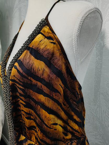 Lisa Ho Vintage Tiger-Print Silk Halter Dress