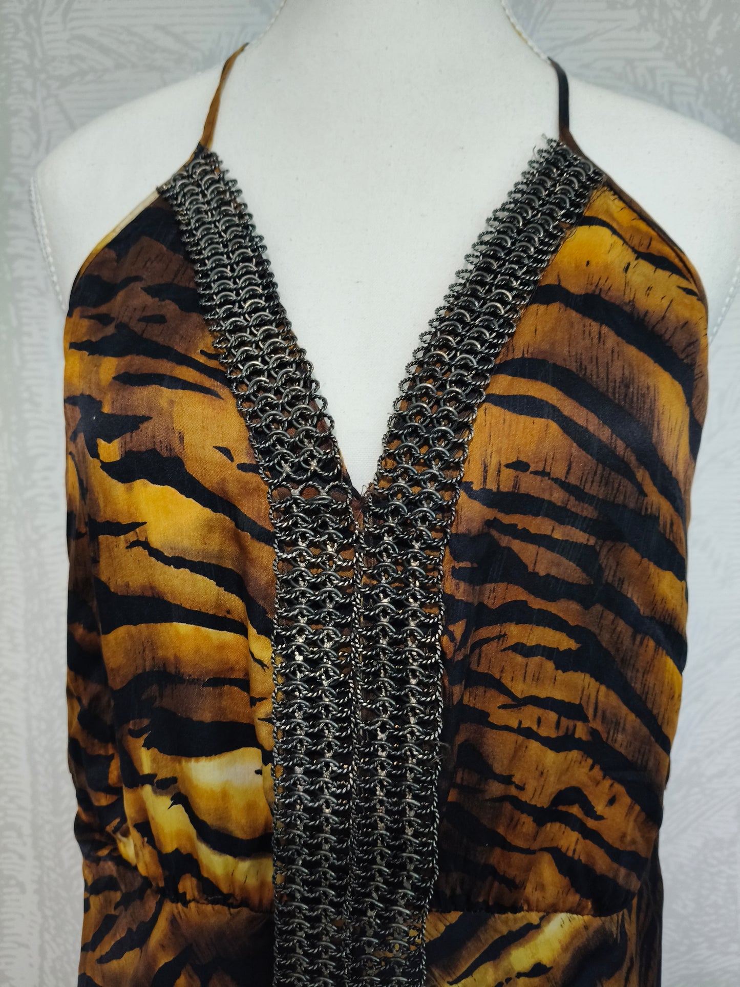 Lisa Ho Vintage Tiger-Print Silk Halter Dress