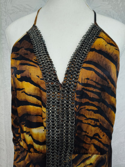 Lisa Ho Vintage Tiger-Print Silk Halter Dress