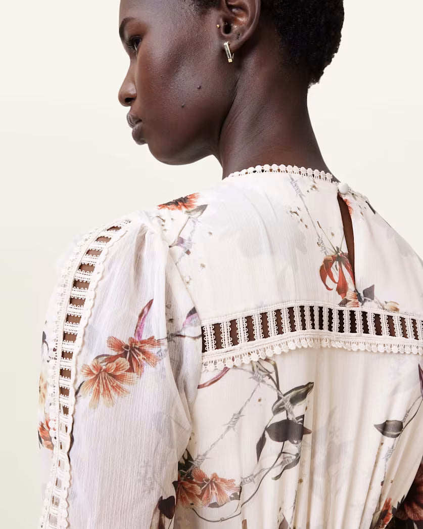 AllSaints Zora Floral Ruffle Midi Dress