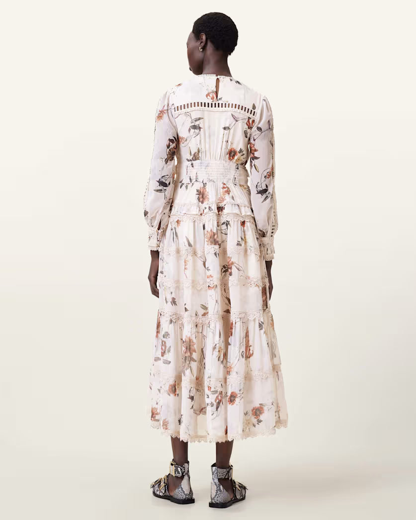 AllSaints Zora Floral Ruffle Midi Dress