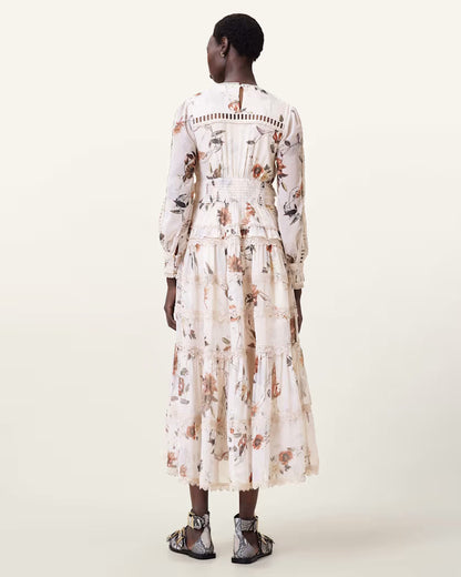 AllSaints Zora Floral Ruffle Midi Dress